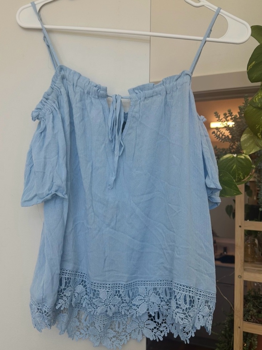 H&M Light Blue Off-Shoulder Crochet Trim Camisole